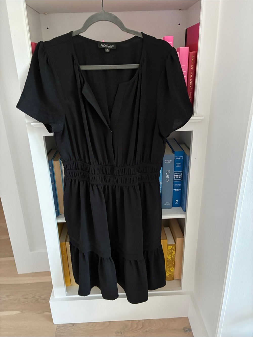 Rachel Zoe Black Short-Sleeve Tiered Mini Dress